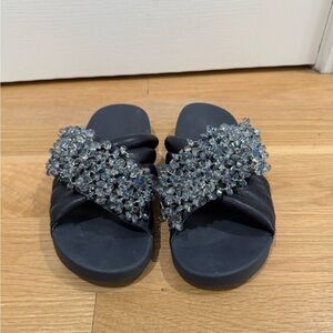 Tory Burch Navy Embellished Slide Sandals